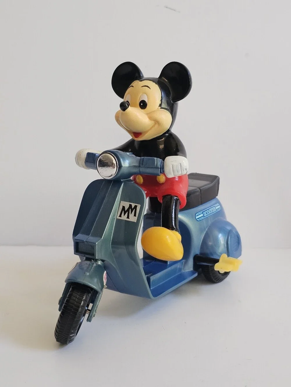 Vintage Mickey Mouse Blue Scooter Wind-up Toy Figure 1982 Masudaya Japan Disney